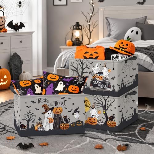 Clastyle 3 Pcs Halloween Spooky Gift Basket Ghost Boo Storage Bin, Grey - Image 5