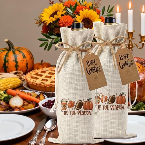 1Pcs Tis the Season Fall Wine Bag Fall Thanksgiving Gifts for Women Men Thanksful Gifts Wine Bag, with 1Pcs Kraft Blessing Cards and natural jute rope - Image 6