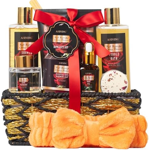 14Pcs Spa Gifts Skin Care Set - Luxurious Rose Spa Gift Baskets for Women by ASINING