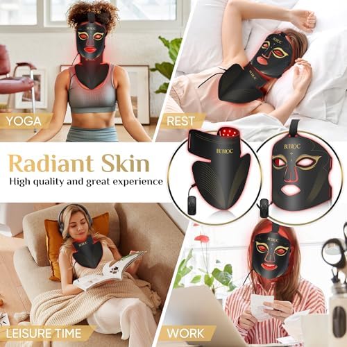 Red Light Therapy Mask Set, Five-Level Brightness Adjustment for Face and Neck, 630nm Infrared Light + 850nm Near-Infrared LED Therapy Phototherapy, Portable Mask with Power Storage, Black - Image 7