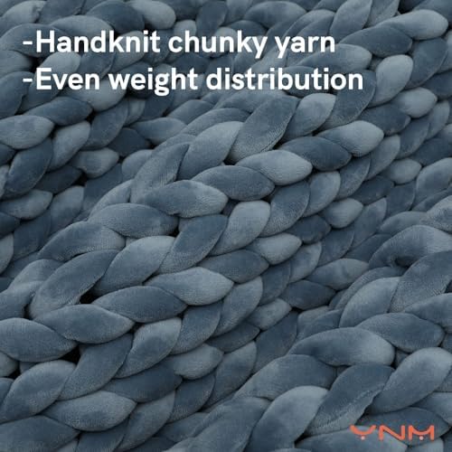 YnM Velvet Weighted Blanket, Handmade Chunky Knitted Design, Soft and Cozy, Temperature Regulating and Breathable, Machine Washable Throw for Sleep or Home Decor (Blue, 85x118 Inch, 40lbs) - Image 2