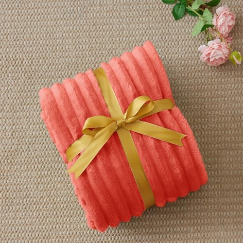 BEDELITE Ribbed Twin Blanket for Couch & Bed, Coral Red, 60"x80" - Image 6