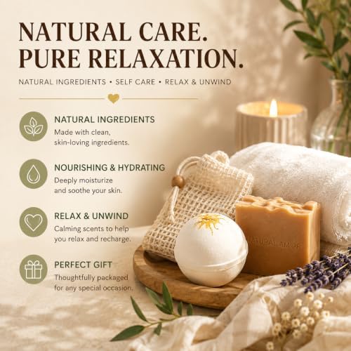 Natural Amor Handmade Spa Gift Set 6 pcs– Includes Bath Bomb, Hand Cream, Soap, Bath Salt, Candle – Relaxing Self-Care Kit for Women - Image 5