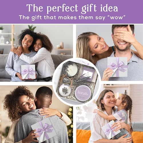 Birthday Gifts for Women – Lavender Spa Gift Basket, Small Candle Set with Bath Gifts, Relaxing Self Care Basket, Lavender Gift for Her - Image 5