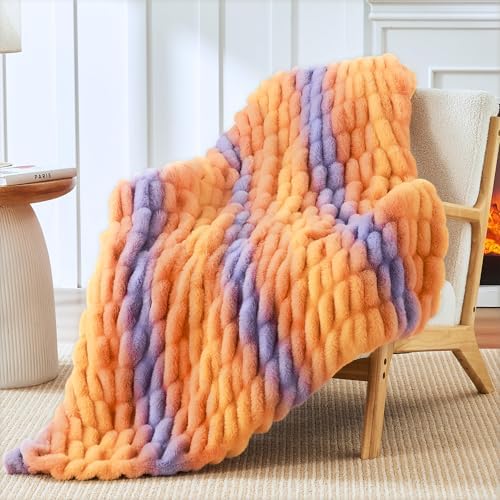 Touchat Ruched Rabbit Faux Fur Throw Blanket,Fluffy Soft Cozy, Colourful - Image 7