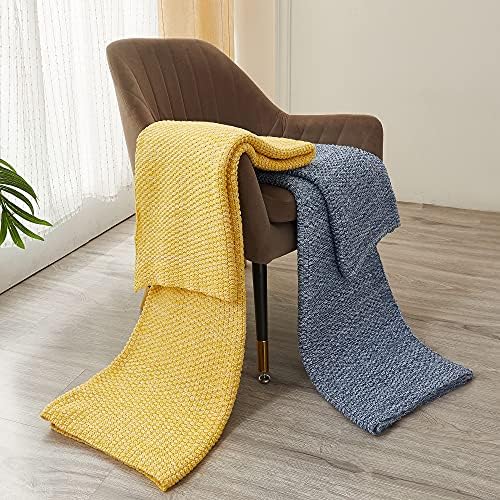 Longhui bedding 100% Cotton Knitted Throw Blanket – Yellow, Soft & Cozy, Machine Washable, 60"x80" – Perfect for Living Room, Couch, Sofa, Bed or Travel - Image 6
