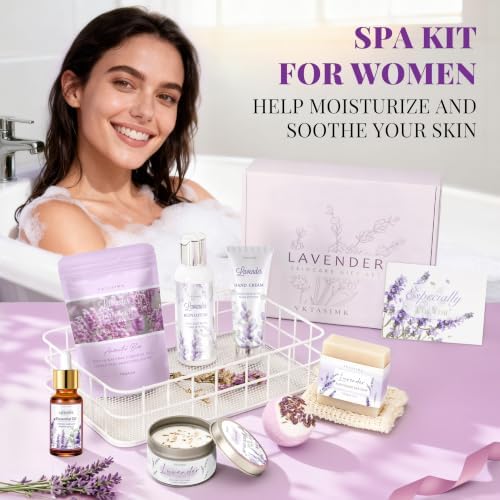 Gifts for Women Birthday Gift Baskets, Lavender Relaxing Home Spa Set - Image 5