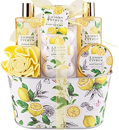 Lemon Bath Gift Set for Women, Spa Gift Basket & Self Care Birthday Gifts by Ariosemonde