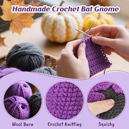 Halloween Bat Gnome Gift for Coworkers, Handmade Crochet Purple Gnome Holding Positive Note, Halloween Treats Non Candy for Adult Men or Women, Office Décor for Colleagues, Boss or Work Bestie - Image 3