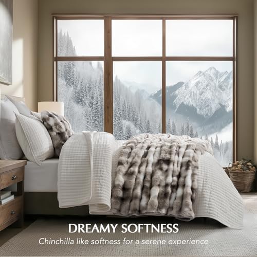 EverGrace Faux Rabbit Fur Bubble Throw Blanket, 60"x80", Light Grey - Image 6