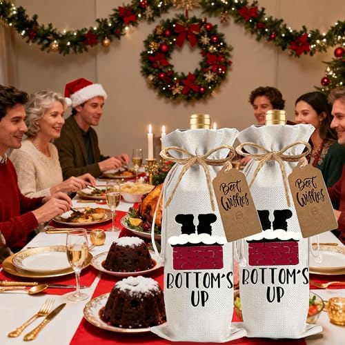 1Pcs Christmas Chimney Wine Bags Christmas Gift Bag, Wine Bottle Bags Merry Xmas Bottle Covers for Merry Christmas,Holiday Party,Storage with 1Pcs Kraft Blessing Cards and natural jute rope - Image 5