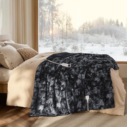 Bedsure Faux Fur Heated Blanket Full Size, Fast Heating Electric Blanket Full Size with 6 Heating Levels & 10 Time Settings, Cozy Gifts for Women Men (72x84 inches, Black) - Image 6