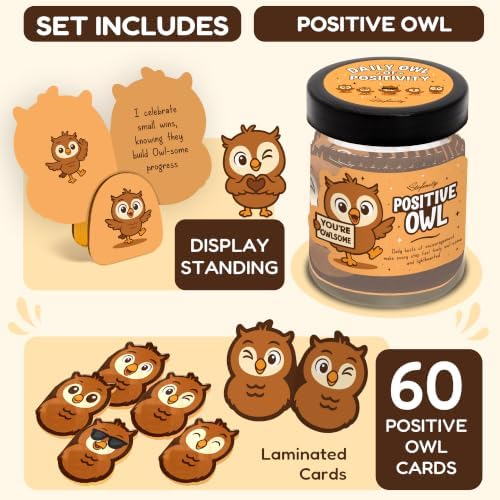STOFINITY Positive Owl Affirmation Jar, 60 Encouragement Cards - Image 3