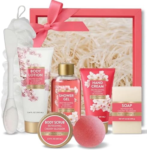 Spa Luxetique Gifts for Women 8pcs Bath and Body Works Gift Set for Women Cherry Blossom Spa Gift for Womens Self Care Birthday Gifts for Womens Wife Sister Girlfriend Friend by SPALUXETIQUEWORLD