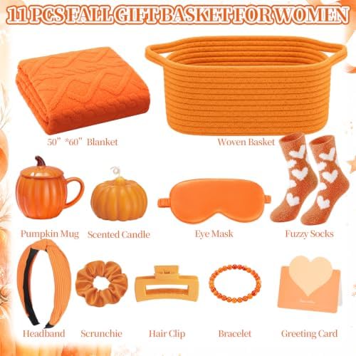 Willinglong 11 Piece Fall Gift Basket for Women, Cozy Orange Gift Set - Image 2