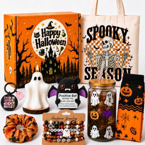 Halloween Gifts for Women Pumpkin Boo Basket with Ghost Cup Socks by Teliles