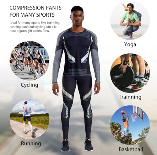 OEBLD Men's Workout Compression Clothes Long Sleeve Compression Shirts and Pants Thermal Base Layer Set - Image 6