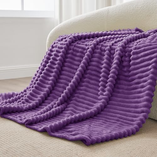BEDELITE Ribbed Twin Blanket for Couch & Bed, Purple, 60"x80" - Image 6