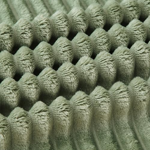 Bnuitland Sage Green Fleece Throw Blanket for Couch, 300GSM Soft Warm Cozy Fluffy Throw for Adults & Kids, Stripe Pattern 60"x80", All Season Sofa Bed Blanket for Home Decor - Image 7