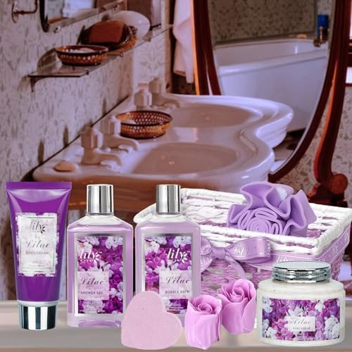 9Pcs Luxurious Lavender Lilac Spa Kit Bath Set - Spa Gift Baskets for Women - Image 4