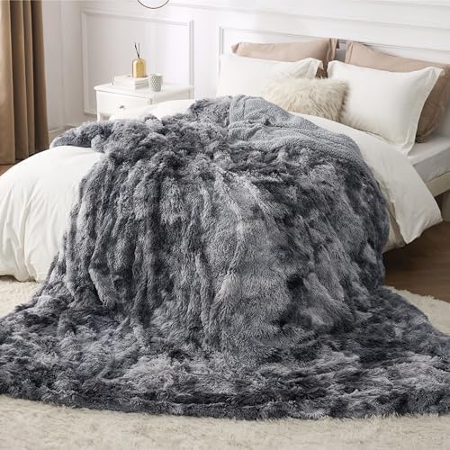 Bedsure Faux Fur Fluffy Sherpa Fleece Queen Bed Blanket Grey 90"x90" - Image 6
