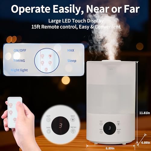 Top Fill Humidifiers for Bedroom, 4.0L Tank Cool Mist Humidifiers for Large Room, 40H Runtime, Plants with 9H Timer, Auto Shut-Off,Quiet Ultrasonic Humidifier with 360° Nozzle for Baby Nursery - Image 6