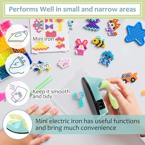 Honoson Mini Craft Iron Mini Heat Press Small Iron 3.93 x 2.36 x 2.76 In Portable Handy Tiny Flatiron with Charging Base Accessory for Fuse Bead Patch DIY Heat Transfer Vinyl(Light Yellow, Mint Green) - Image 6