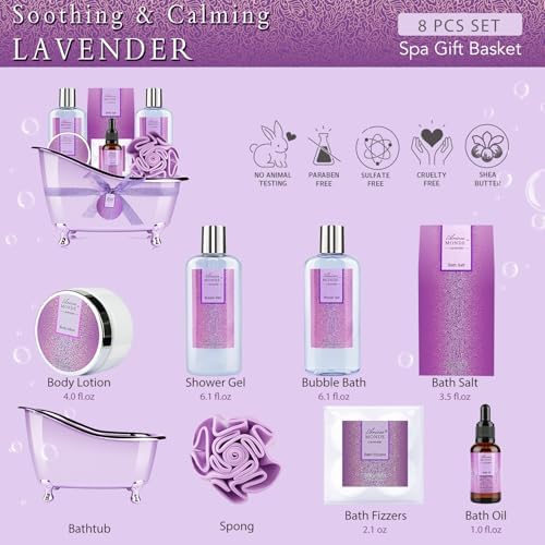 Gift Basket Bath and Body Gifts Set, 8pcs Lavender Spa Gift Set for Women - Image 2
