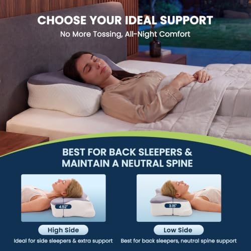 Sweetcrispy Queen Cervical Pillow for Neck and Shoulder - 2 Pack Ergonomic Memory Foam Pillows, Contour Side Sleeper for Adults, Cooling Orthopedic Neck Support for Back Stomach Sleepers, Dark Grey - Image 6