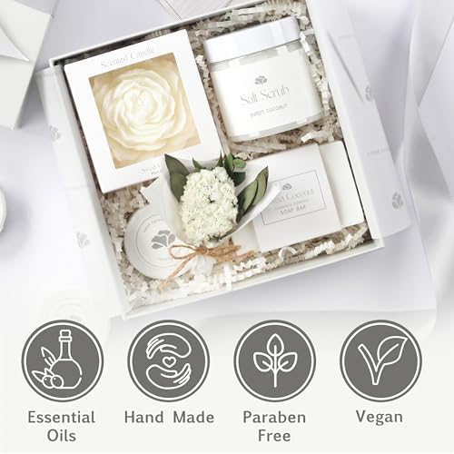 Birthday Gifts for Women – Sweet Coconut Spa Gift Basket, Candle & Bath Set, Relaxing Self Care Basket for Bridal Shower, Mom, Wife, Sister or Friend - Image 4