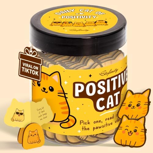 STOFINITY Positive Cat Jar, 60 Affirmation Cards, Cat Gifts for Women by Stofinity