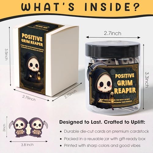 Halloween Basket Stuffers- Positive Grim Reaper Jar, Halloween Desk Decor - Image 2