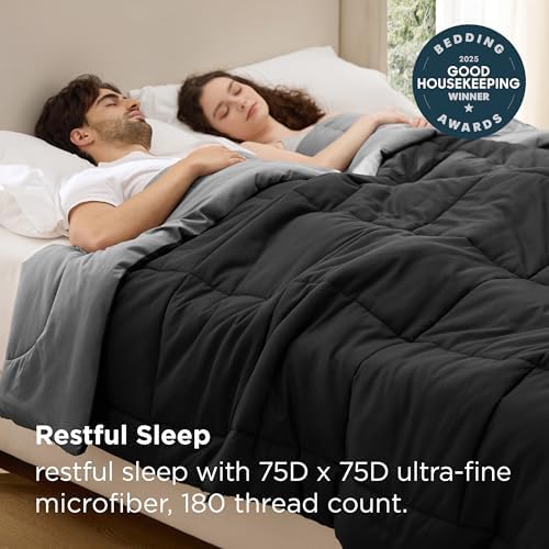 Bedsure Full Comforter Duvet Insert, All Season Bed Comforter, Quilted Down Alternative Duvet, Box Stitched Comforters with Corner Tabs, Machine Washable, 82 x 86 Inches (Black/Grey) - Image 6