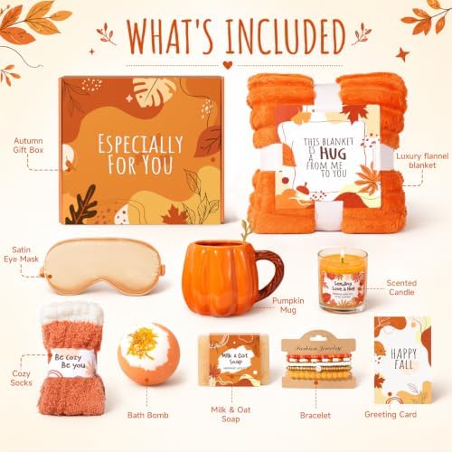 Fall Gifts Basket for Women, Orange Spa Gift Set Get Well Soon Care Package - Image 2