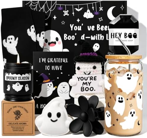 Honxicur Boo Basket Stuffers for Women, Halloween Gifts Box - 8Pcs Spooky Ghost Cup Positive Crochet Socks Spa Care Package for Teens Mom Sister Coworks Her by Unknown