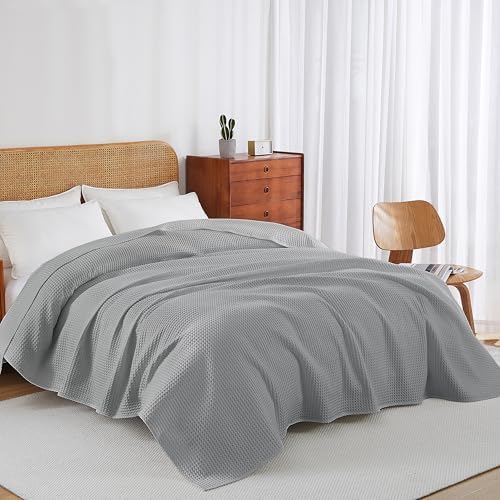 100% Egyptian Cotton Waffle Weave Throw Blanket for Bed Couch Sofa Home Decor, Soft Lightweight Bed & Couch Blanket for All Seasons (Light Grey - Queen Size - 90 * 90") - Image 7
