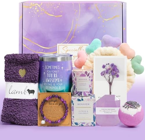 Get Well Baskets for Women, 9pc Happy Birthday Gifts, Lavender Sympathy Care Package Get Well Soon Relaxation Spa Gift Set for Her Mom Wife Girlfriend Bestie Mother Christmas by KONSOM