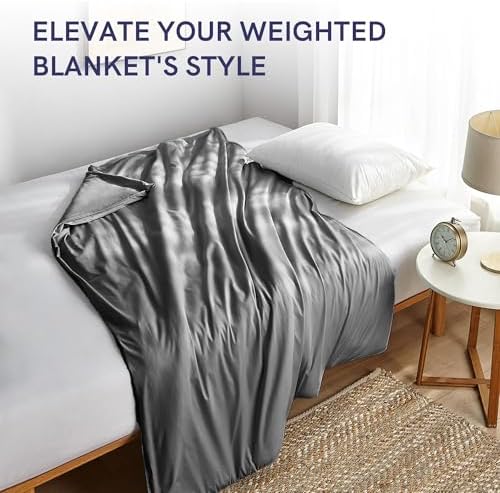 YnM Cotton 3-Side Zipper Duvet Cover for Weighted Blankets | Easy on, Easy Off Dark Grey, 60"x80" - Image 6