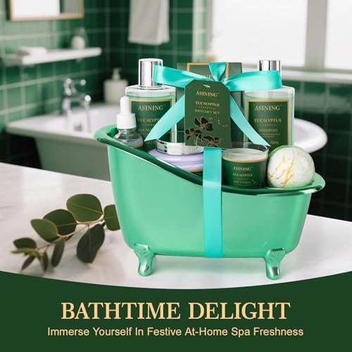 Home Spa Gift Basket - Eucalyptus- Spa Bath Kit 9pc Bath & Body Set For Men & Women, Contains Shower Gel, Shampoo, Scents Lotion, Body Oil, Bath Salt, flowers Bath Bomb, Spa Basket - Image 7