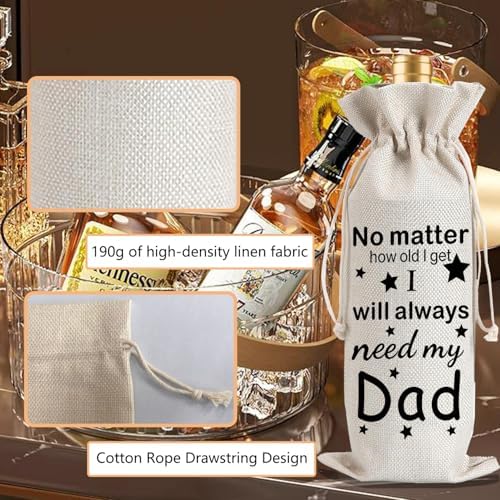 1Pcs My Dad Father's Gifts Wine Gifts Bag I will always need my dad Wine Bag, Father's Day Wine Gifts Bag with 1Pcs Kraft Blessing Cards and natural jute rope - Image 3