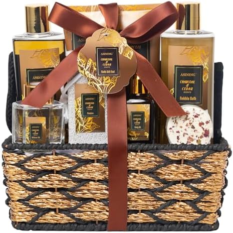 Spa Set for Women & Mens Gift, Relaxing Gifts for Men, Father's Day Gifts for Men Dad with 14PCS Charcoal & Cedar Scents Spa, Includes Bubble Bath, Shower Gel, Body Butter, Spa Kit for Mans Gift Set by ASINING