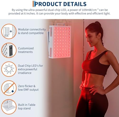 Red Light Therapy for Face and Body, Red Near Infrared Light with Timer and Stand, 60 Dual Chip LEDs, High Power Output Red Light Panel for Skin, Pain, Energy, Recovery, Performance, RT 300(NO Base) - Image 2