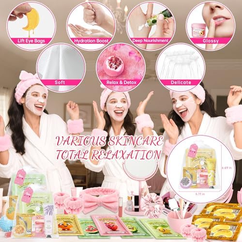 35 Pcs Spa Party Supplies for 5 – Spa Gifts for Women, Girls & Kids | Spa Set with Eye & Face Masks, Lip Balm, Hand Cream, Bath Bombs, Towels & Gift Bags | Spa Kit for Birthdays, Sleepovers, Spa Days - Image 5