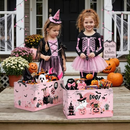 Clastyle 3 Pcs Halloween Spooky Gift Basket Ghost Pink Baby Boo Storage Bin - Image 7