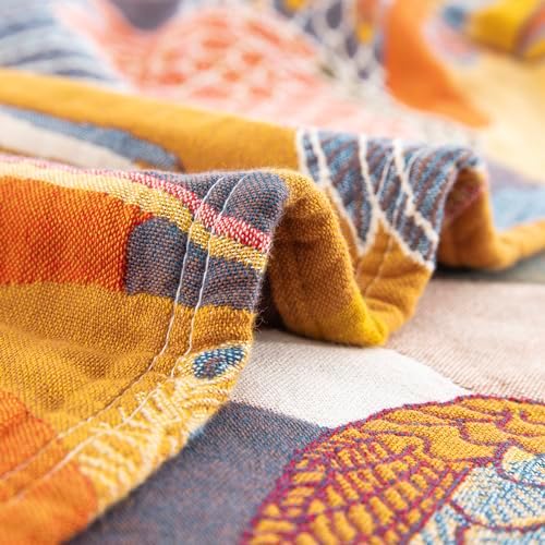 100% Muslin Cotton Throw Blanket for Couch Bed Adults Kids, Oriole Bird Printed Boho Quilt 4 Layers Ultra Soft Lightweight Reversible Gauze Blanket for All Season (Multi,90"x98") - Image 6