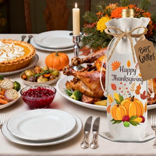 1Pcs Happy thanksgiving Wine Bag Happy Thanks Wine Bag Thanksful Gifts Wine Bag, with 1Pcs Kraft Blessing Cards and natural jute rope - Image 4