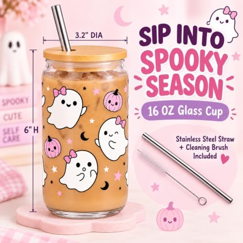 Pink Halloween Boo Basket Stuffers Gift Set for Women Including Glass Cup - Image 2