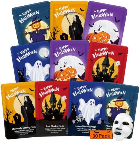 KONEUK 30 Pack Halloween Face Mask Set, Hydrating Sheet Facial Mask by KONEUK