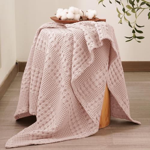 PHF Lightweight 100% Cotton Waffle Throw Blanket for Couch, Pink - Image 6