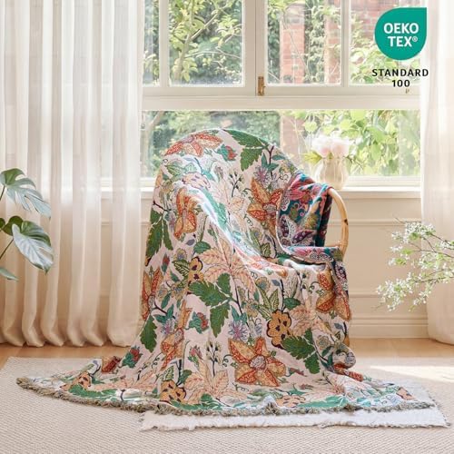 MSGKV Boho Throw Blanket 60"x80" Summer Cotton Floral Blanket for Twin - Image 6